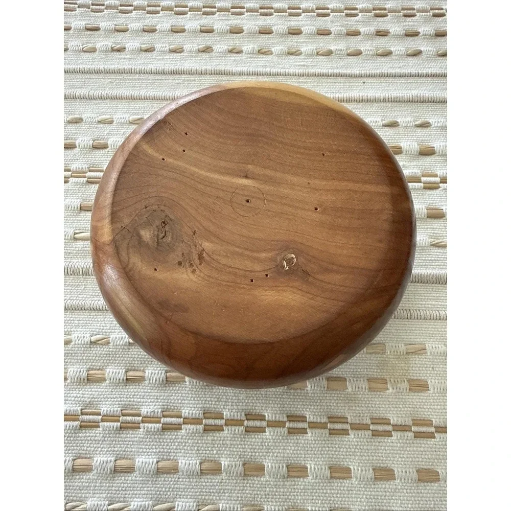 Vintage Hand turned Small Wood Bowl With‎ Lid Trinket Dish MCM